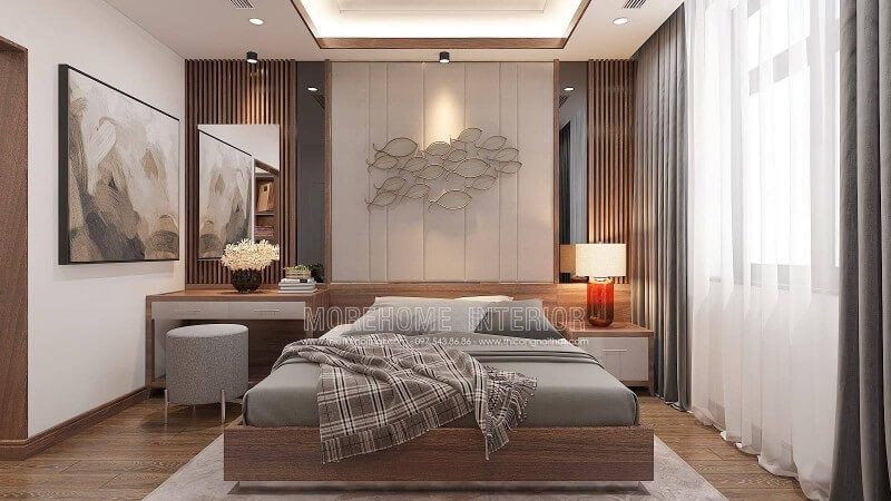 Bố trí phòng ngủ dành cho cậu con trai mới lớn với lối bố trí đơn giản nhưng khá nam tính. Chiếc giường ngủ hiện đại gỗ công nghiệp veneer óc chó có thể nói là điểm nhấn thể hiện nổi bật nhất mở màn cho bức tranh canvas phòng ngủ đẹp mắt tại biệt thự Vinhomes Imperia Hải Phòng. giường ngủ giá rẻi